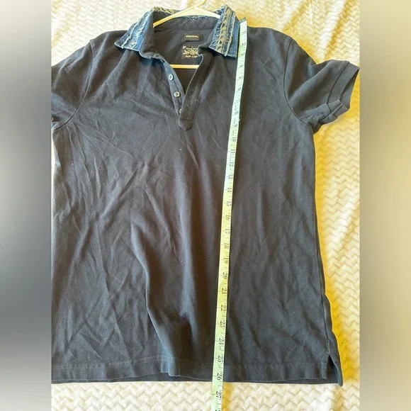 Vintage Diesel Black Polo Shirt with Denim Collar Detail Casual Cotton‎ Classic - Picture 10 of 11